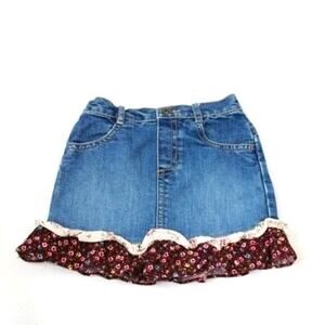 Girls 3T Denim Skirt With Floral Ruffle Boho